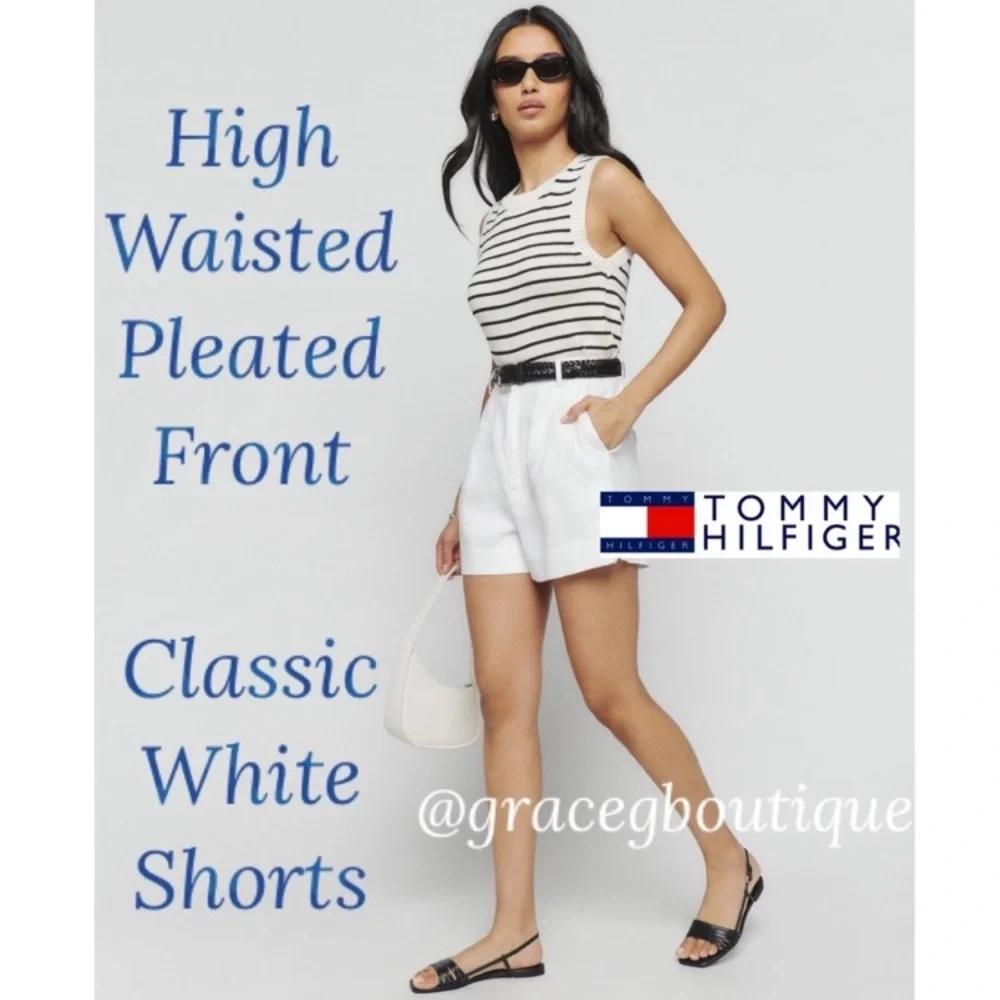 High Waisted Shorts Mom Style Pleated Front White Vintage Tommy Hilfiger Size 10